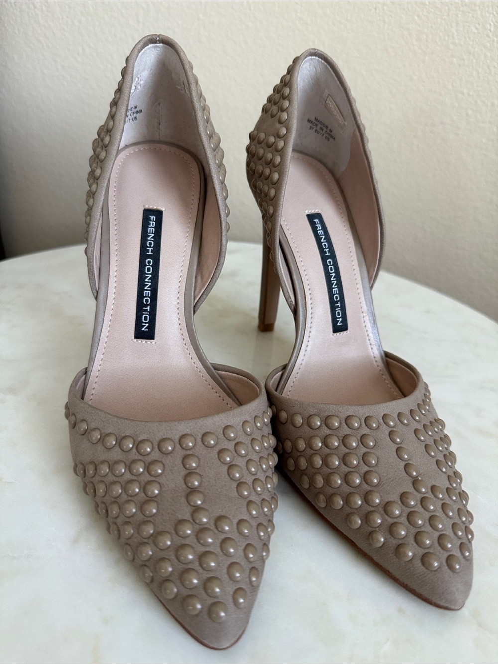 French Connection Taupe Studded Pointed Pumps